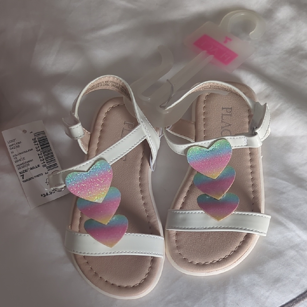 The Children's Place White Sandals with Glitter Hearts